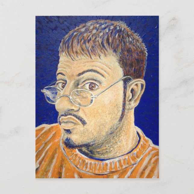 Postal Mark E Westerfield Autoretrato Naranja Azul blanco (Anverso)