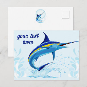 Postal Marlín Azul Saltando fuera del Océano