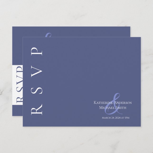 Postal Marlin moderno azul y blanco-RSVP-Boda- (Anverso / Reverso)