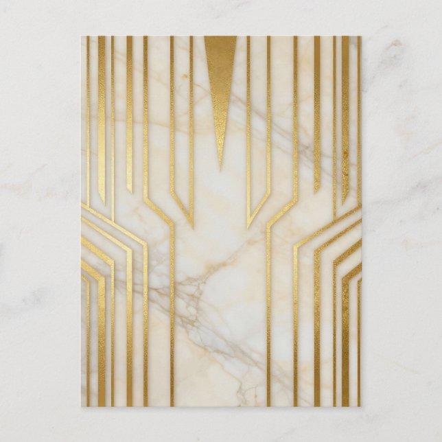 Postal Mármol Blanco de Lujo Patrón Geométrico Dorado (Anverso)