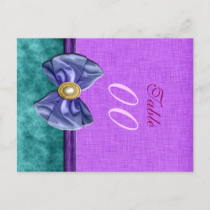 Postal Mármol boda verde azulado morado con "número de ta