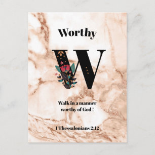 Postal Mármol coral W Monograma Escritura Personalizada