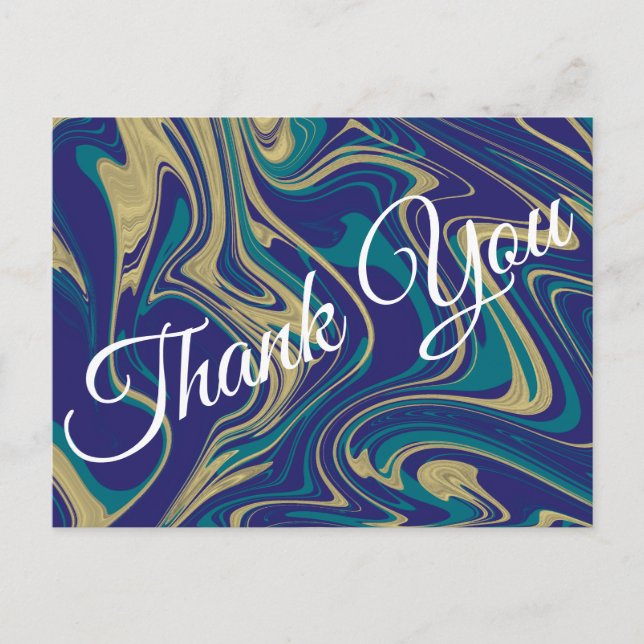 Postal Mármol Líquido Falso Oro Azul Verdoso Gracias (Anverso)