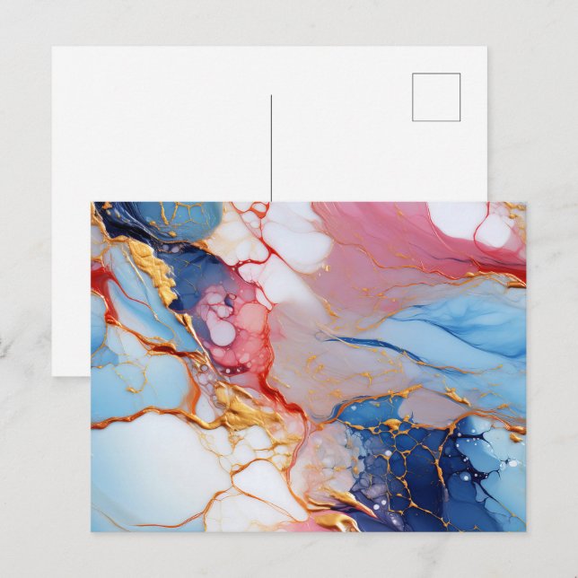 Postal Mármol Pastel con Elegancia Dorada (Anverso / Reverso)