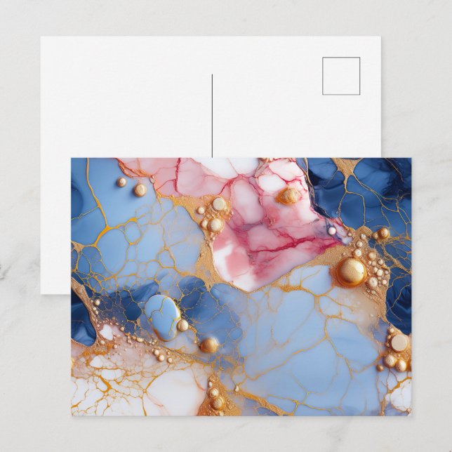 Postal Mármol Rosa y Zafiro con Perlas Doradas (Anverso / Reverso)