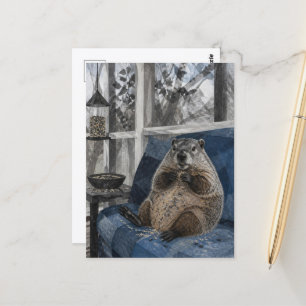 Postal Marmota divertida en el sofá