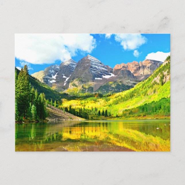 Postal Maroon Bells, Aspen, Paisaje de Verano en Colorado (Anverso)