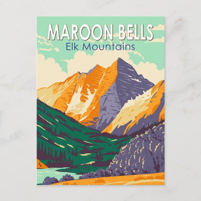 Postal Maroon Bells Elk Mountains Vintage Art (Anverso)