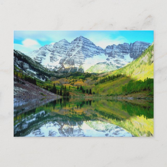 Postal Maroon Bells reflejándose en Maroon Lake (Anverso)