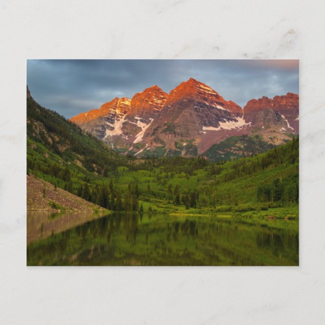 Postal Maroon Bells se reflejan en el tranquilo lago Maro (Anverso)