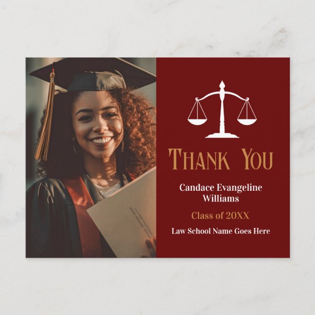 Postal Maroon Gold Law School Graduation Photo You (Anverso)