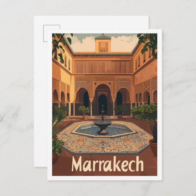 Postal Marrakech Marocco Ilustracion de Viajes Vintage (Anverso / Reverso)