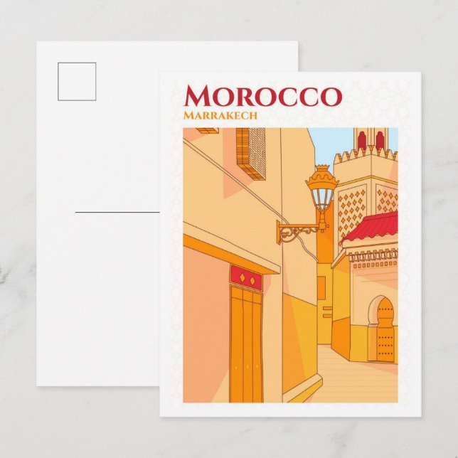 Postal Marrakech Marruecos Esbozo arte Ilustracion de via (Anverso / Reverso)