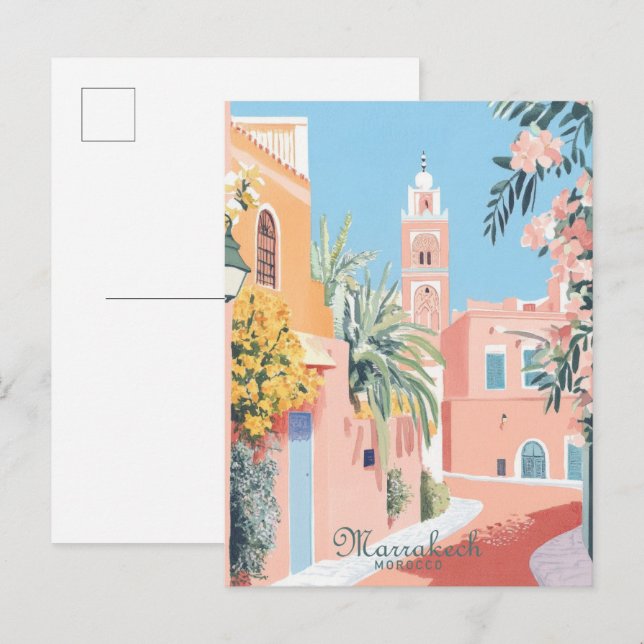 Postal Marrakech Marruecos Gouache Ilustracion Viaje (Anverso / Reverso)