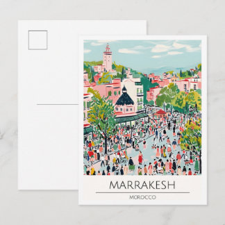 Postal Marrakech Marruecos Ilustración de Arte Vintage Vi