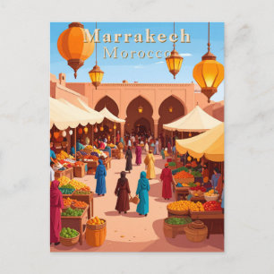 Postal Marrakech Marruecos Mercado Vintage Viaje