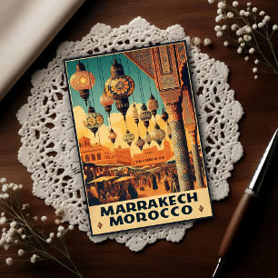 Postal Marrakech Marruecos Mercado Vintage Viaje 