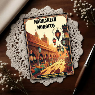 Postal Marrakech Marruecos Mercado Vintage Viaje