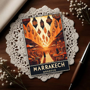 Postal Marrakech Marruecos Mercado Vintage Viaje