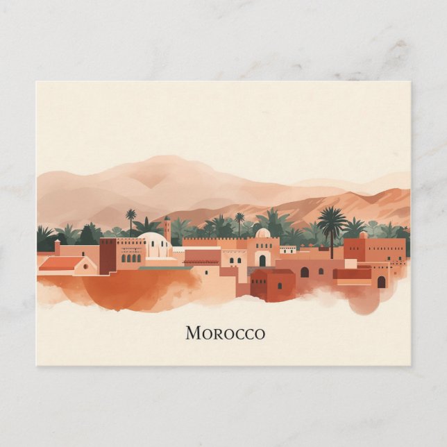 Postal Marrakech, Marruecos Minimalista Boho Viajes (Anverso)