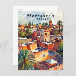 Postal Marrakech Marruecos Pintura Acuarela Viajes
