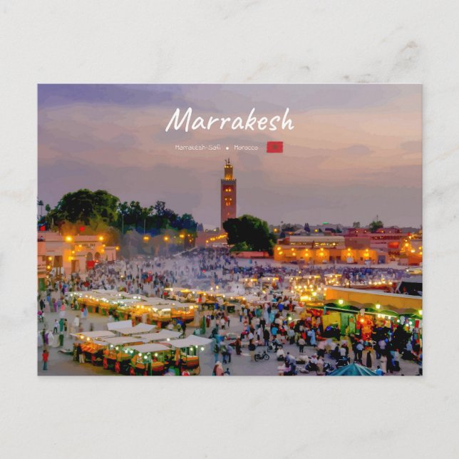 Postal Marrakech, Marruecos - Plaza Jemaa el Fnaa (Anverso)