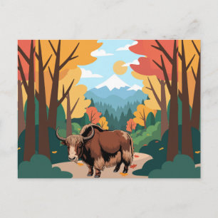 Postal Marrón adorable y lindo Yak