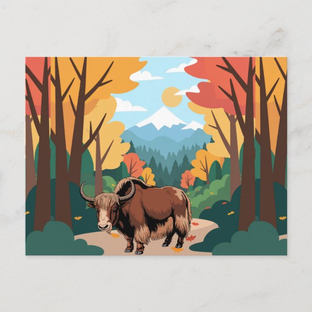 Postal Marrón adorable y lindo Yak  (Anverso)