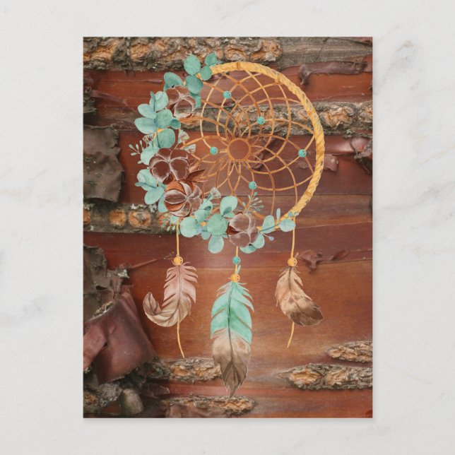 Postal Marrón de Birch-Brown y Dreamcatcher turquesa (Anverso)
