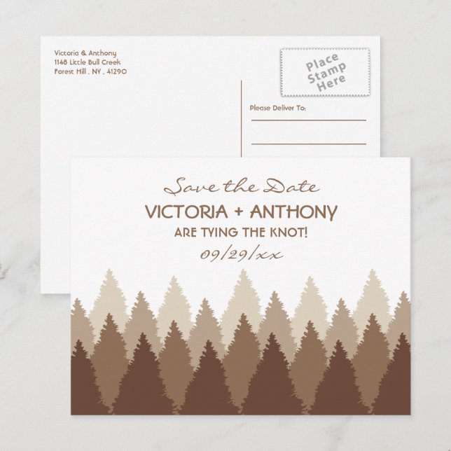 Postal Marrón Rango Forestal Boda de Woodland Save The Da (Anverso / Reverso)