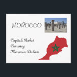 Postal Marruecos<br><div class="desc">Tarjeta de mapa de la bandera de Marruecos. Esta tarjeta postal de viaje es perfecta para el posttravesía y se puede usar para muchas ocasiones. 
Visita nuestra tienda para ver otras postales alrededor del mundo.</div>