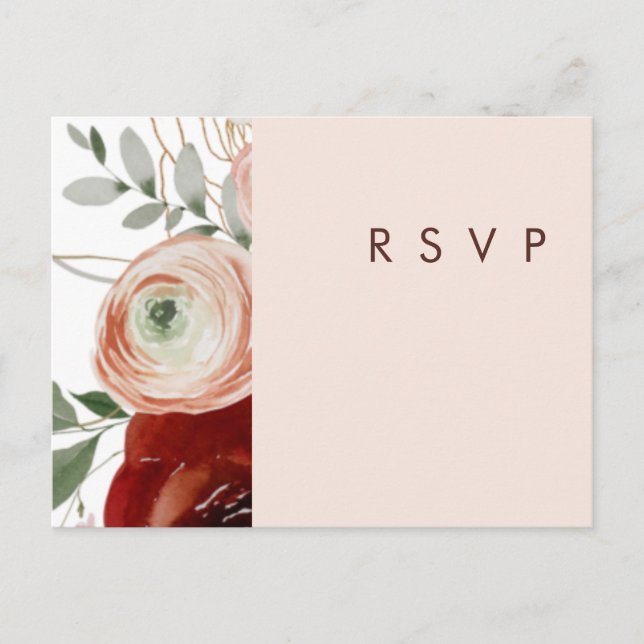 Postal Marsala Autumn Floral | Rubor Wedding RSVP (Anverso)