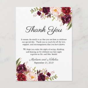 Postal Marsala & Pink Floral Place Setting Gracias Card