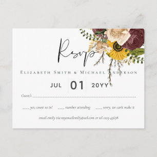 Postal Marsala Rosas Sunflowers Boda barato de presupuest
