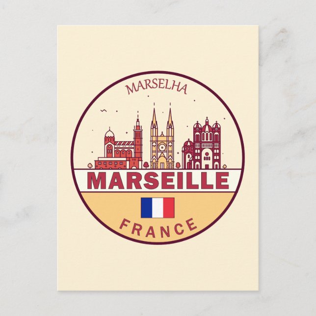 Postal Marseille France City Skyline Emblem (Anverso)