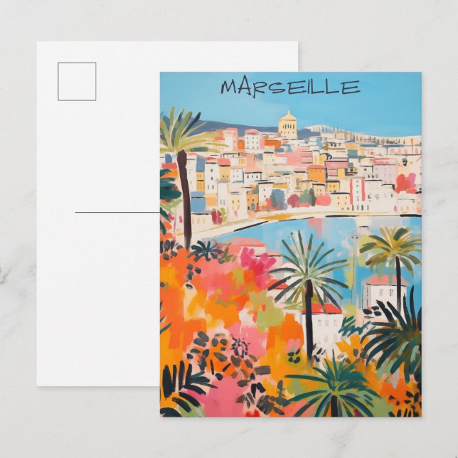 Postal Marseille France Travel City Painting Aesthetic (Anverso / Reverso)