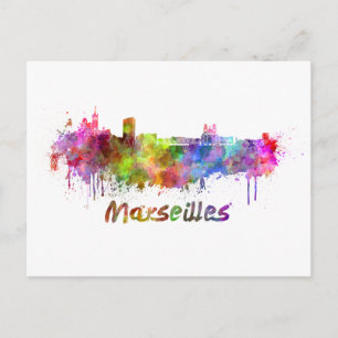 Postal Marseilles skyline in watercolor