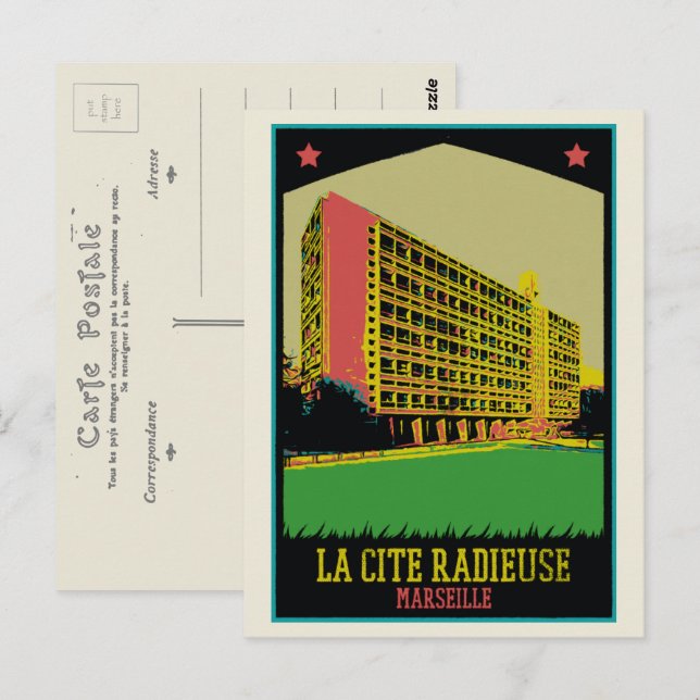Postal Marsella Cite Radieuse ilustracion Francia (Anverso / Reverso)