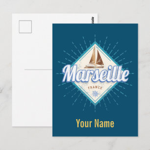 Postal Marsella ciudad Francia barco de vela retro vintag