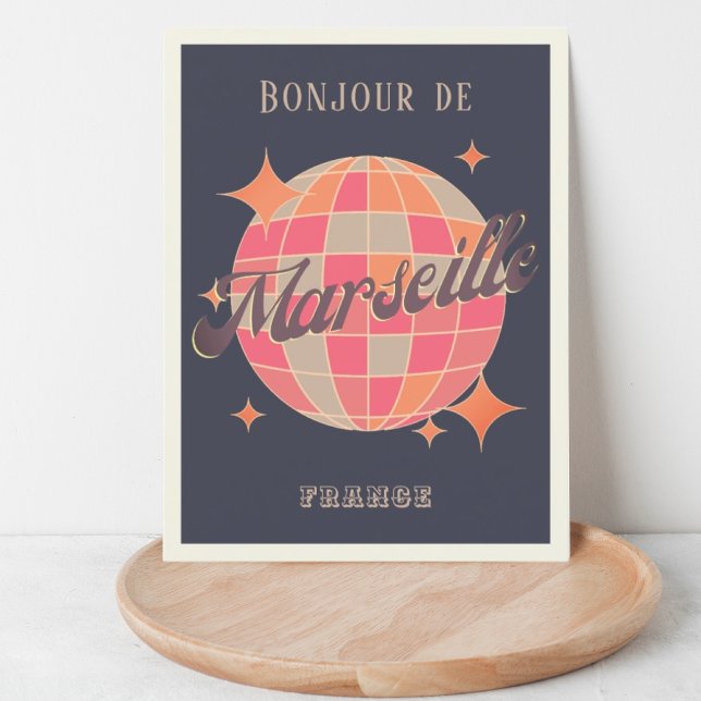 Postal Marsella Francia fiesta viaje bonjour discoball (Subido por el creador)