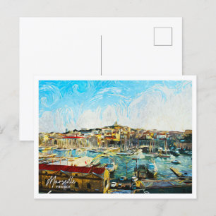 Postal Marsella Francia Hermoso paisaje de pintura al óle