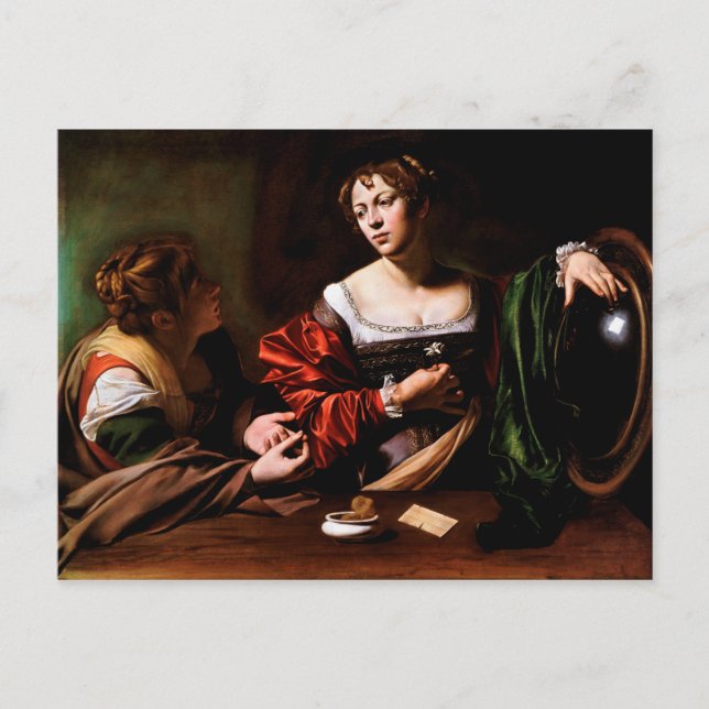 Postal Martha y Mary Magdalene, por Caravaggio (c 1598) (Anverso)