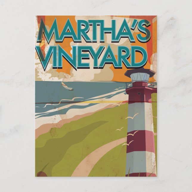Postal Marthas Vineyard Vintage Travel Poster (Anverso)