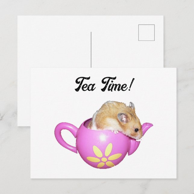 Postal Martillo blanco en una tetera rosa con foto de mar (Anverso / Reverso)