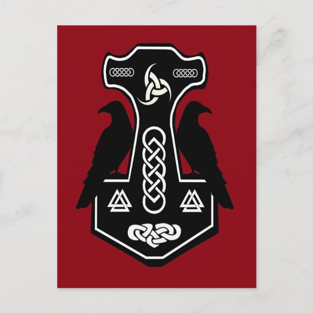 Postal Martillo de Thor Celta Pagan con Ravens (Anverso)