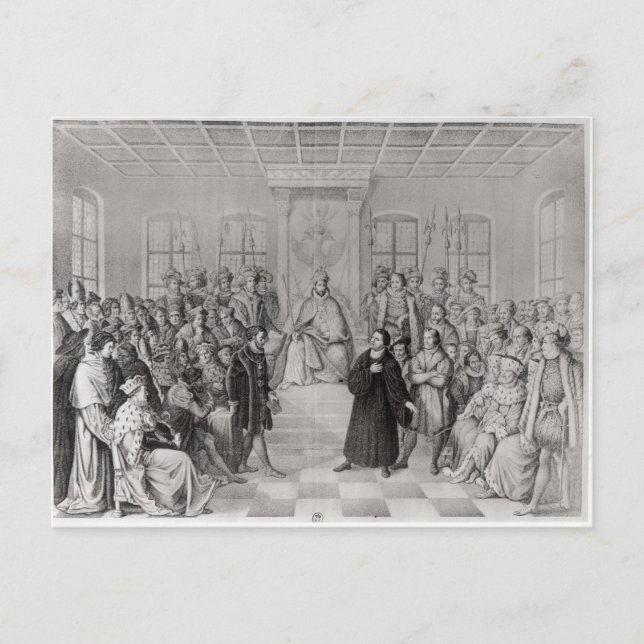 Postal Martin Luther delante de Carlos V (Anverso)