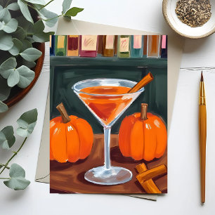 Postal Martini de calabaza y canela Acuarela de otoño