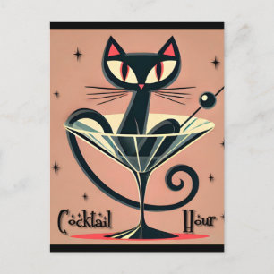Postal Martini de gato negro de la era espacial futurista