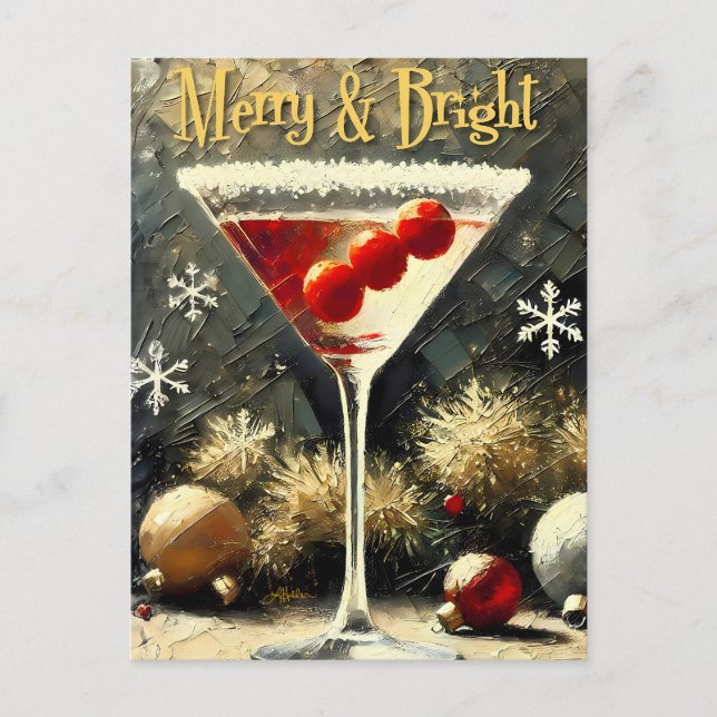 Postal Martini de Navidad de Cranberry Triple Retro 50s (Anverso)