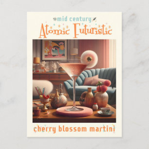 Postal Martini Futurista Atómico de Flor de Cerezo